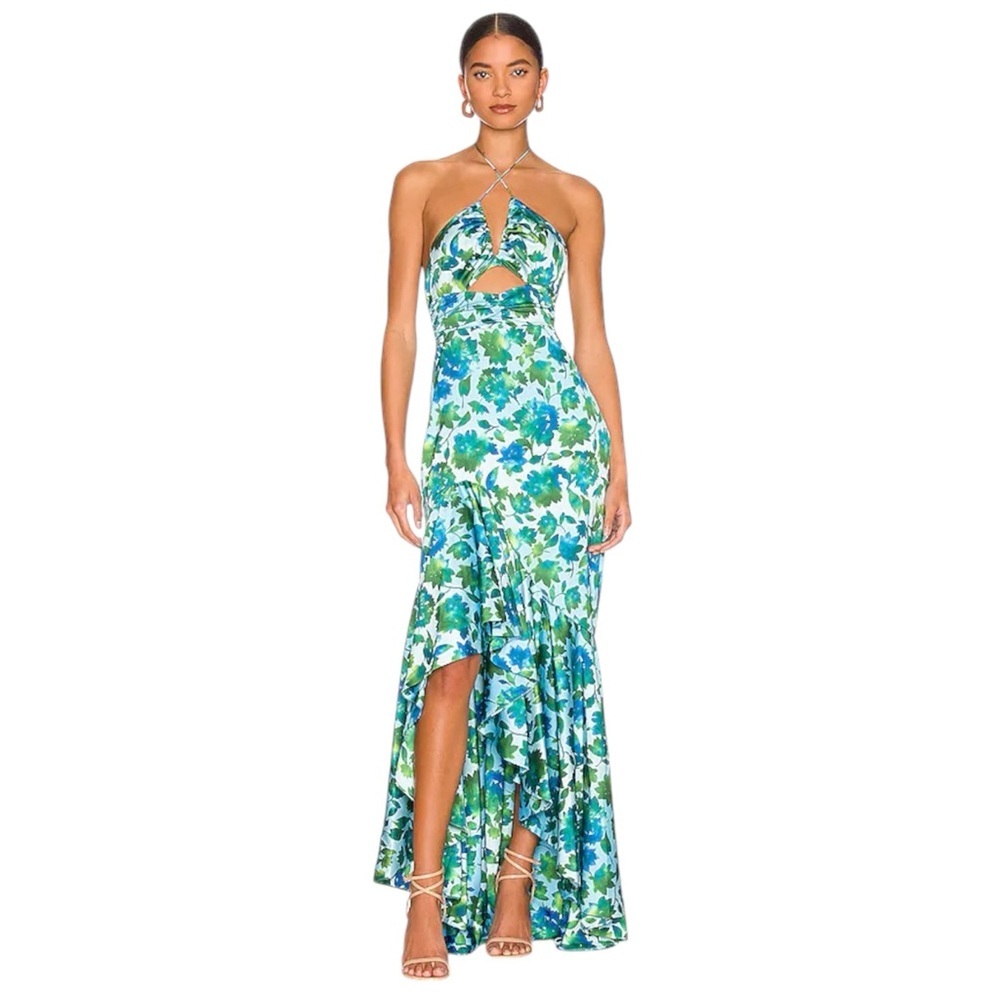 Amur $698 Edie Neck Tie Ruffle Blue Floral Maxi Dress - Picture 2 of 13